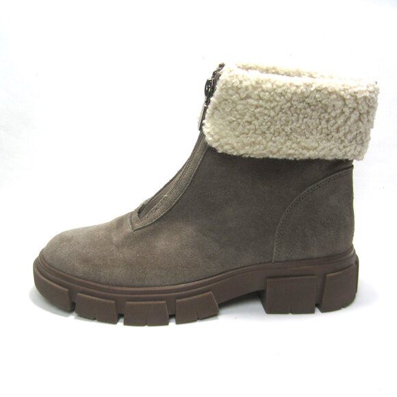 Blondo Plaka Waterproof Cow Suede Leather Boots Zip Fleece Cuff Brown Taupe EUC - Picture 1 of 10